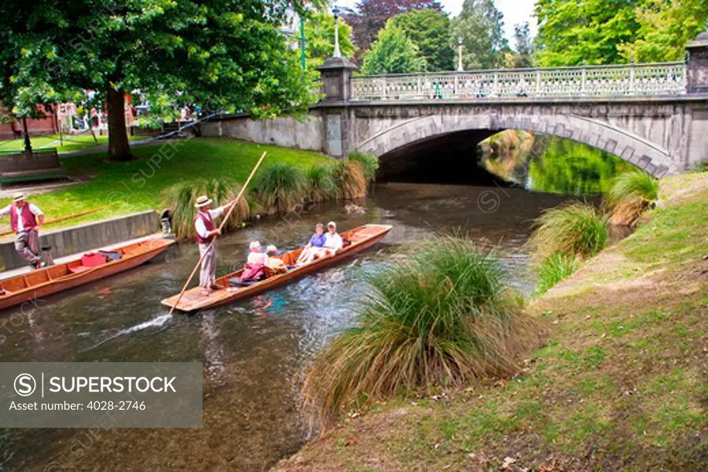 New Zealand, Christchurch, Tourists go punting on the Avon River.