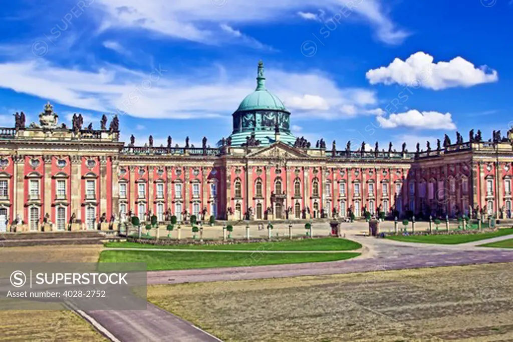 Potsdam, Brandenburg, Germany, The main facade of the baroque New Palace (Neues Palais) in the  Sans Souci Park