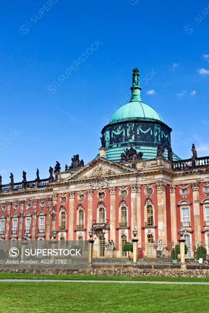 Potsdam, Brandenburg, Germany, The main facade of the baroque New Palace (Neues Palais) in the  Sans Souci Park