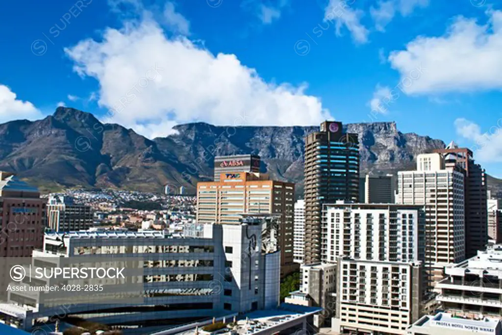 Cape Town, Western Cape, South Africa, view of downtown skyscrapers, City Bowl and Table Mountain