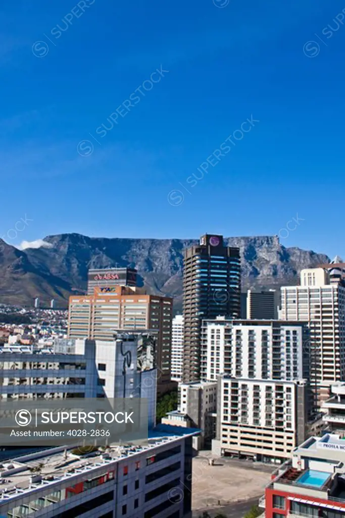 Cape Town, Western Cape, South Africa, view of downtown skyscrapers, City Bowl and Table Mountain