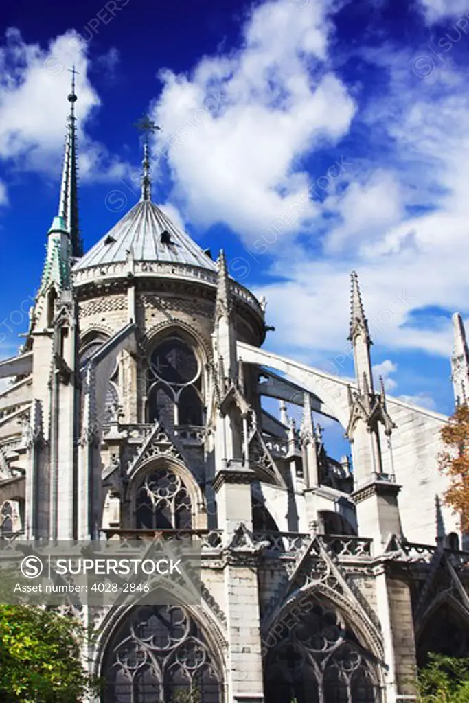 Paris, France, ile De La Cite, rear facade of Notre Dame Cathedral in the Autumn