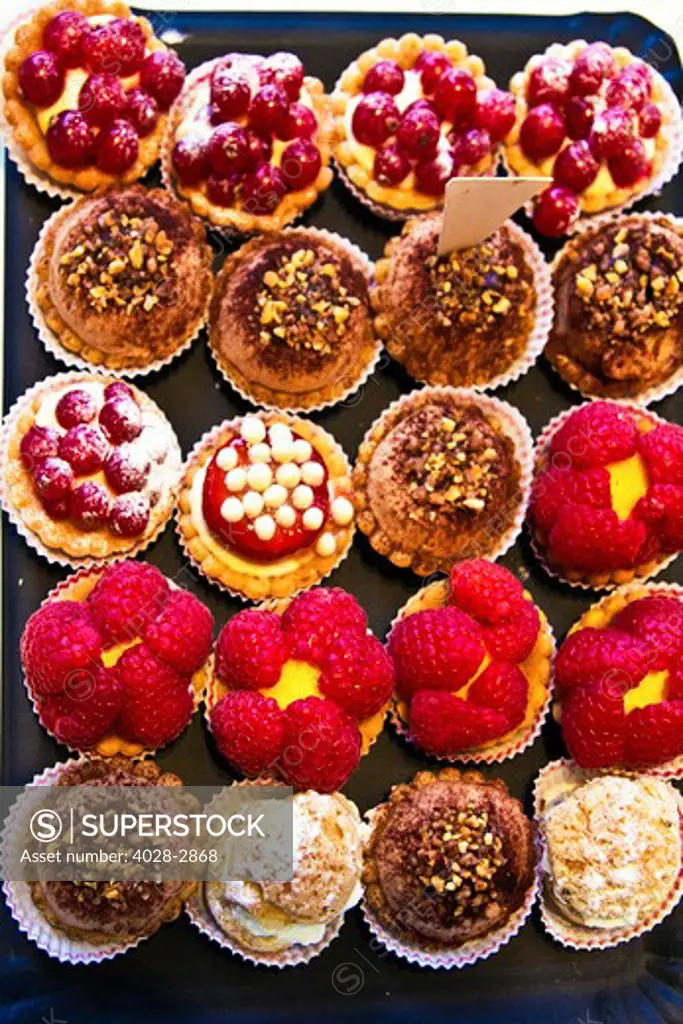 Paris, France, Pastries on display at a French Bakery and Pastry Shop, (Boulangerie et Patisserie) at Place Victor Hugo