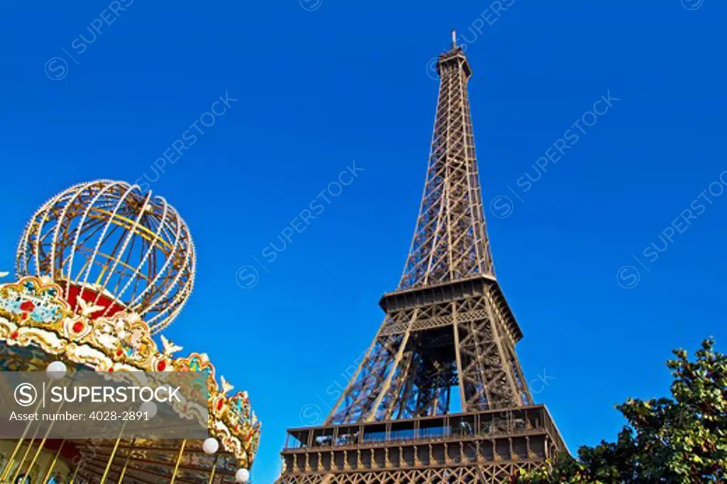 Paris, France, Ile-de-France, Eiffel Tower and Carousel.