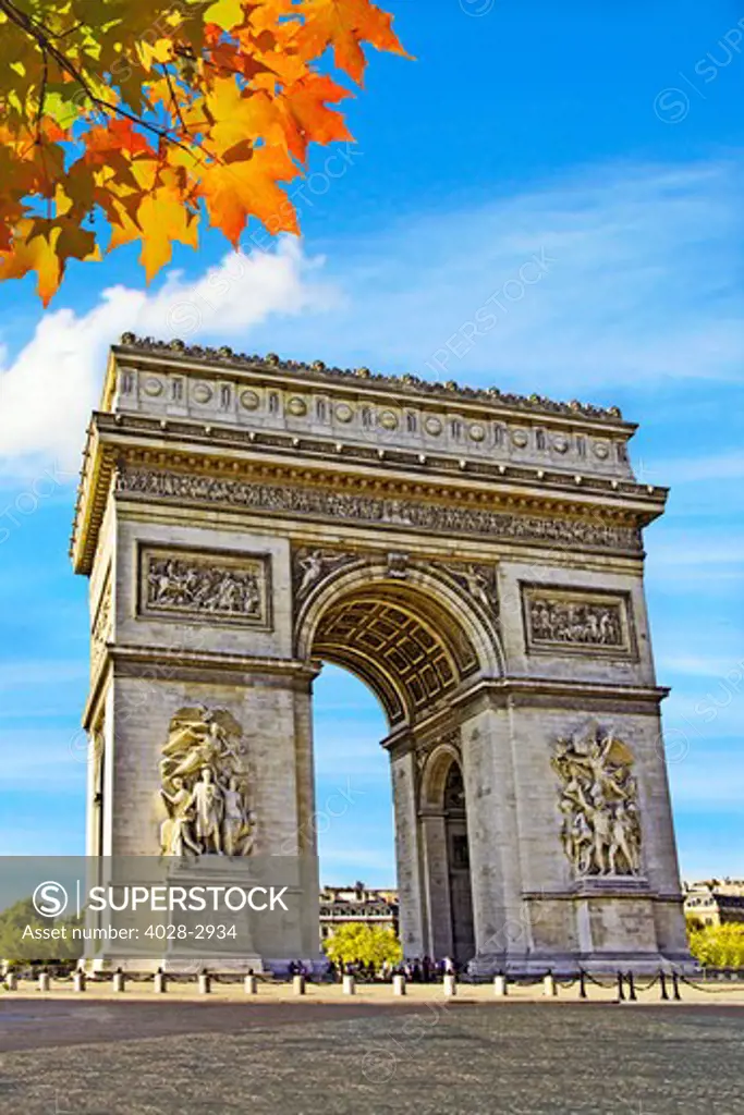 Paris, France, Arc de Triomphe (Triumphal Arch) at Champs-Elysees in Autumn
