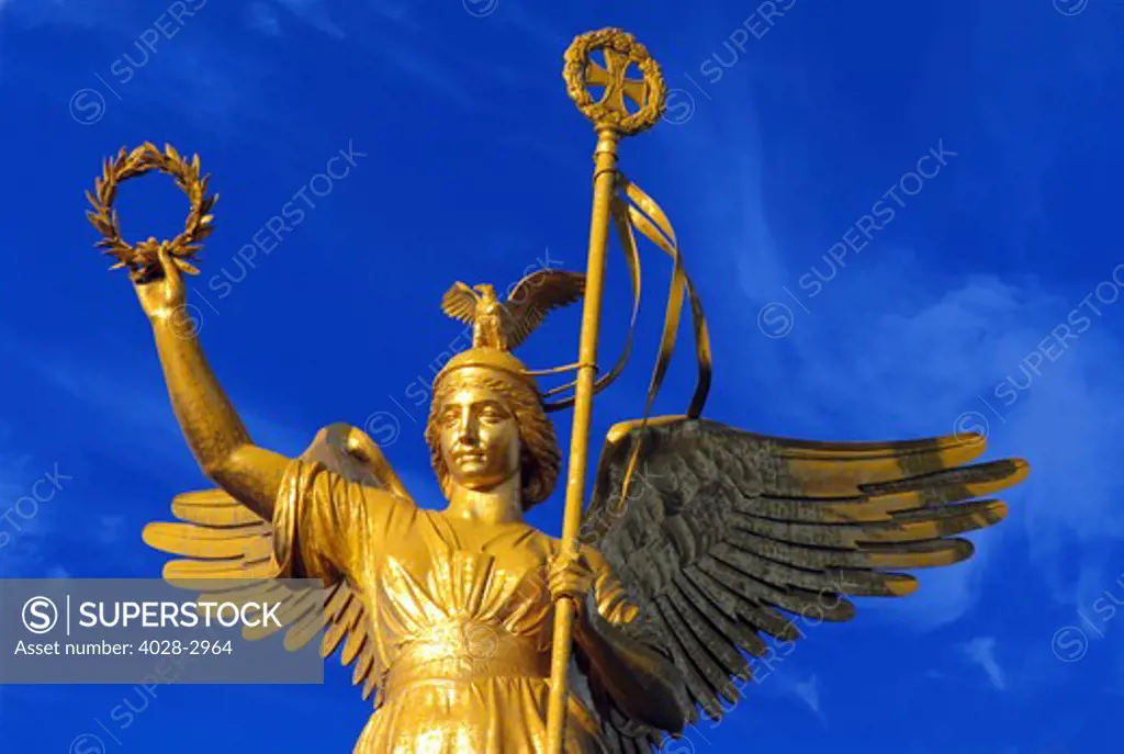 Germany, Berlin, on the Victory Column (Siegessäule) monument at Tiergarten sits the statue of the angel Victoria