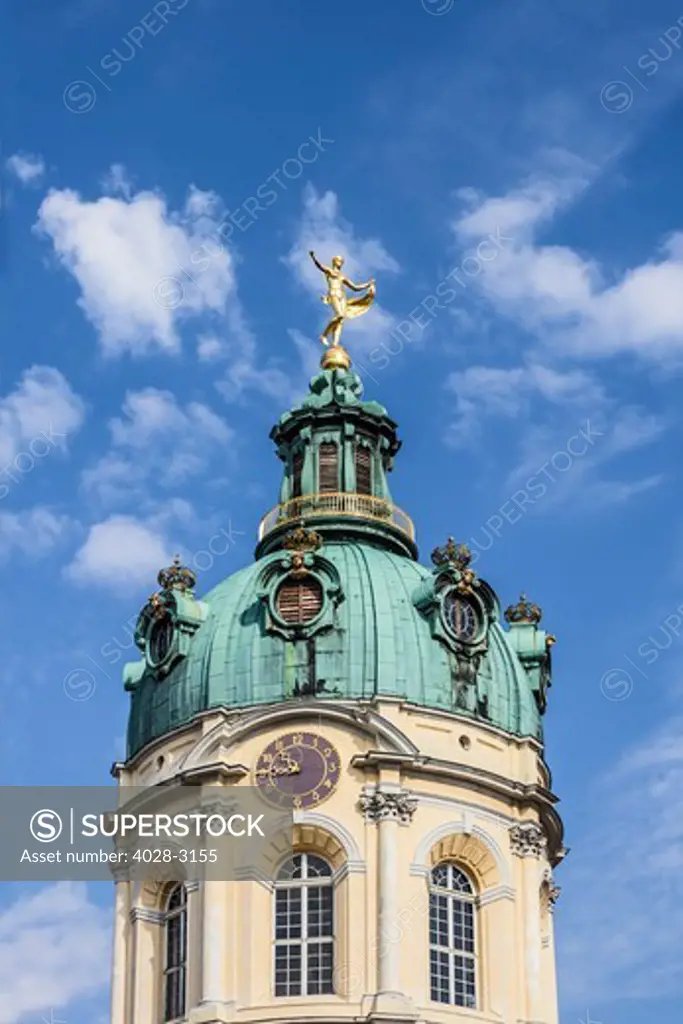 Germany, Berlin, Berlin Charlottenburg, Charlottenburg Palace, a statue of Fortuna, goddess of fortune, perches on the dome top of the dome.