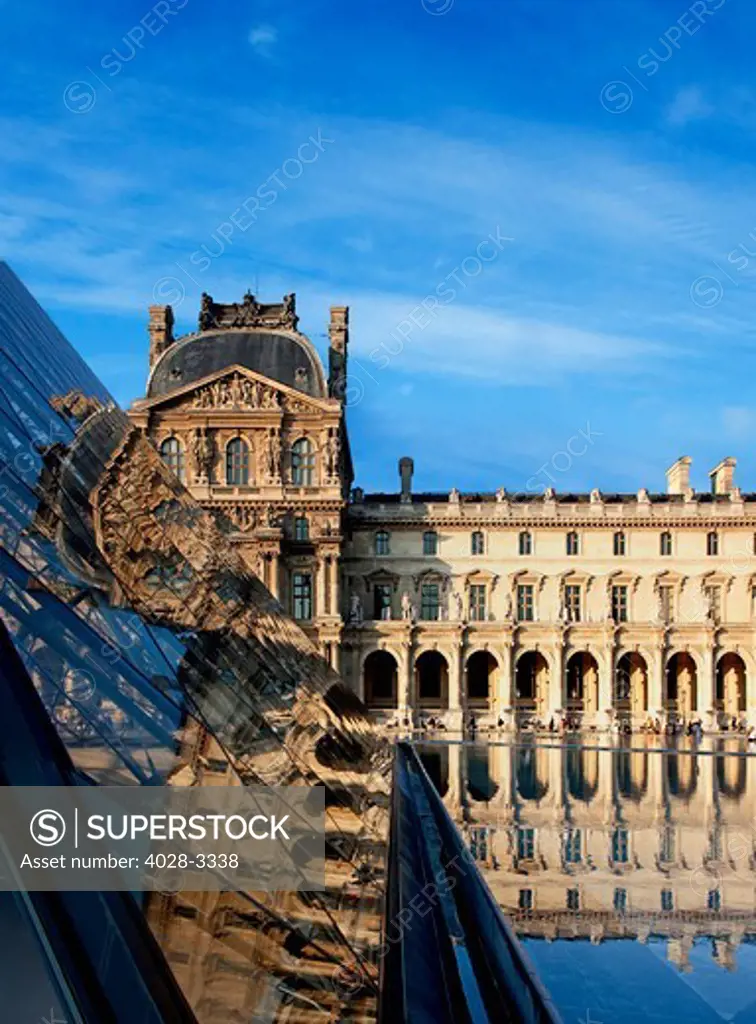 Paris, France, the reflection of pyramid entrance of the Louvre museum