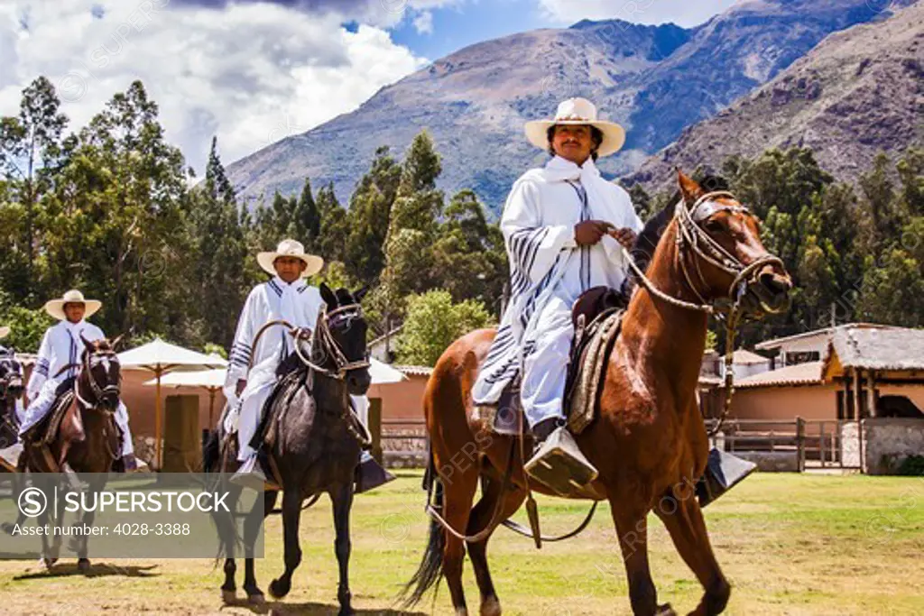 Sacred Valley, Peru Traditional mounted horseback show at the Sol & Luna Lodge & Spa after lunch