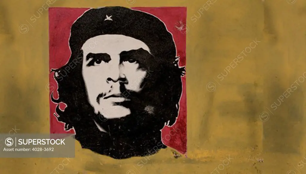 Cuba, Havana, stenciled painting of Che Guevara, garaffiti on a building
