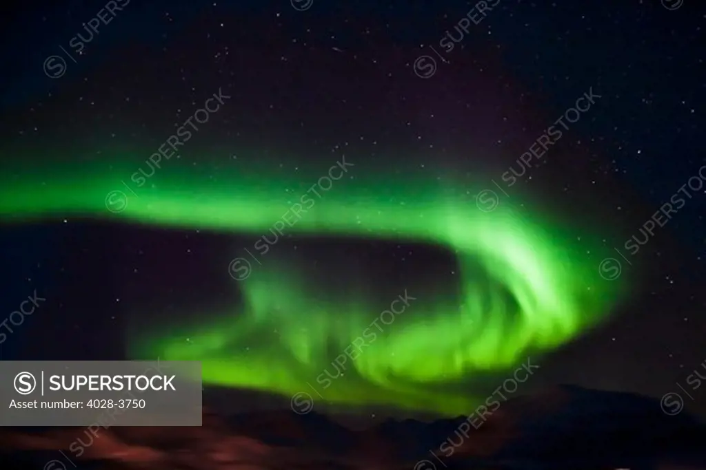 Greenland, Natural phenomenon of Northern Lights Aurora Borealis related to the earth's magnetic field, ionosphere and solar activity.