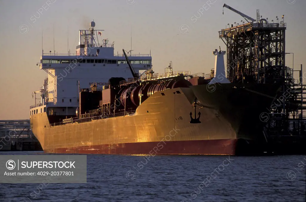 Oil Tanker Offloading in Houston Ship Channel at Sunset