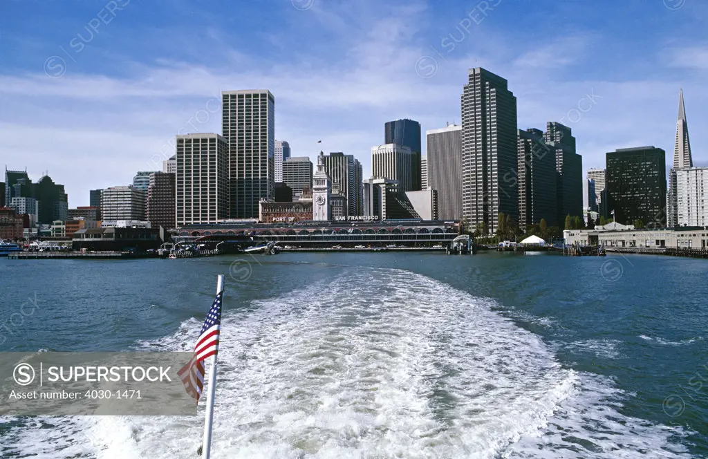 San Francisco Skyline with US flag, California, North America