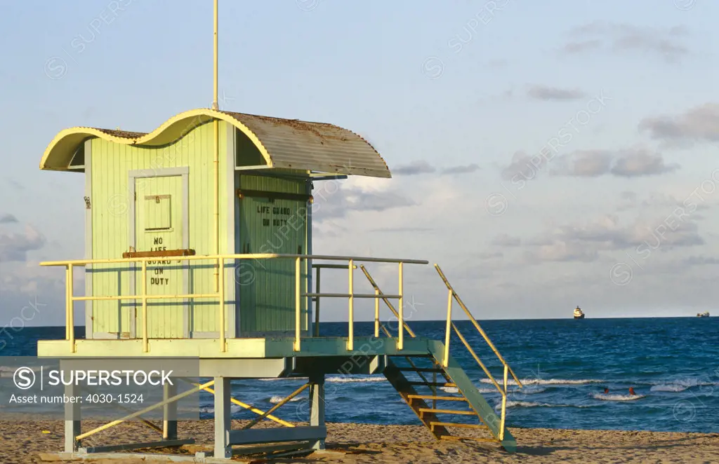 Lifeguard Station on Beach, Miami, Florida, North America