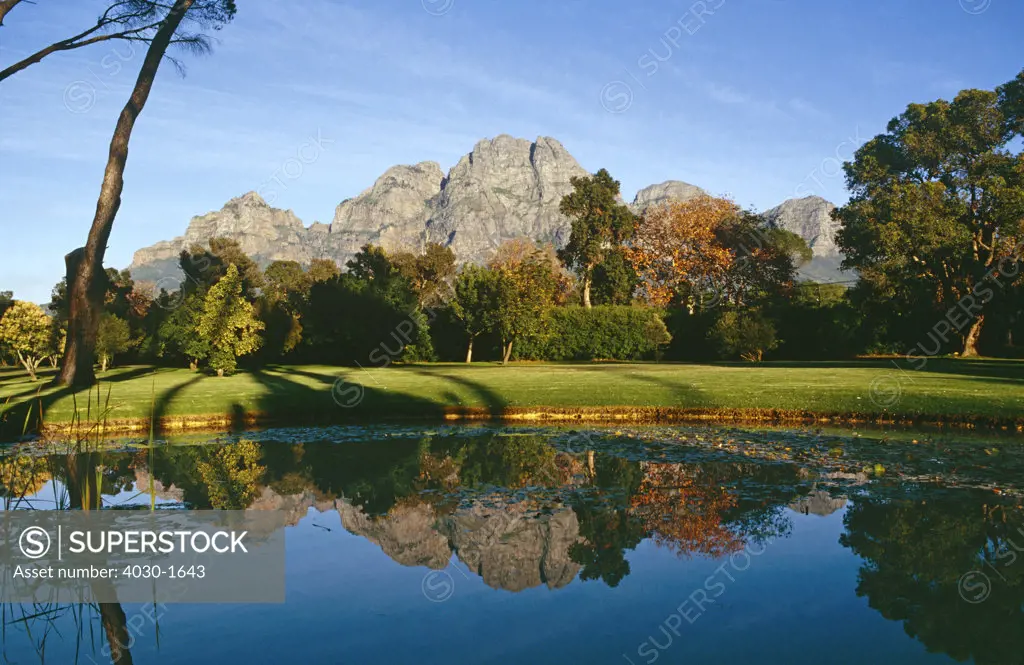 View of Drakenstein Mountains from Boschendal Wine Estate, Franschhoek, South Africa