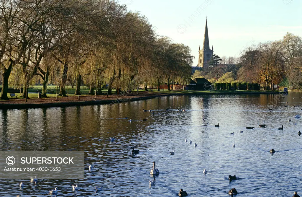 River Avon and Church, Stratford-upon-Avon, England, United Kingdom
