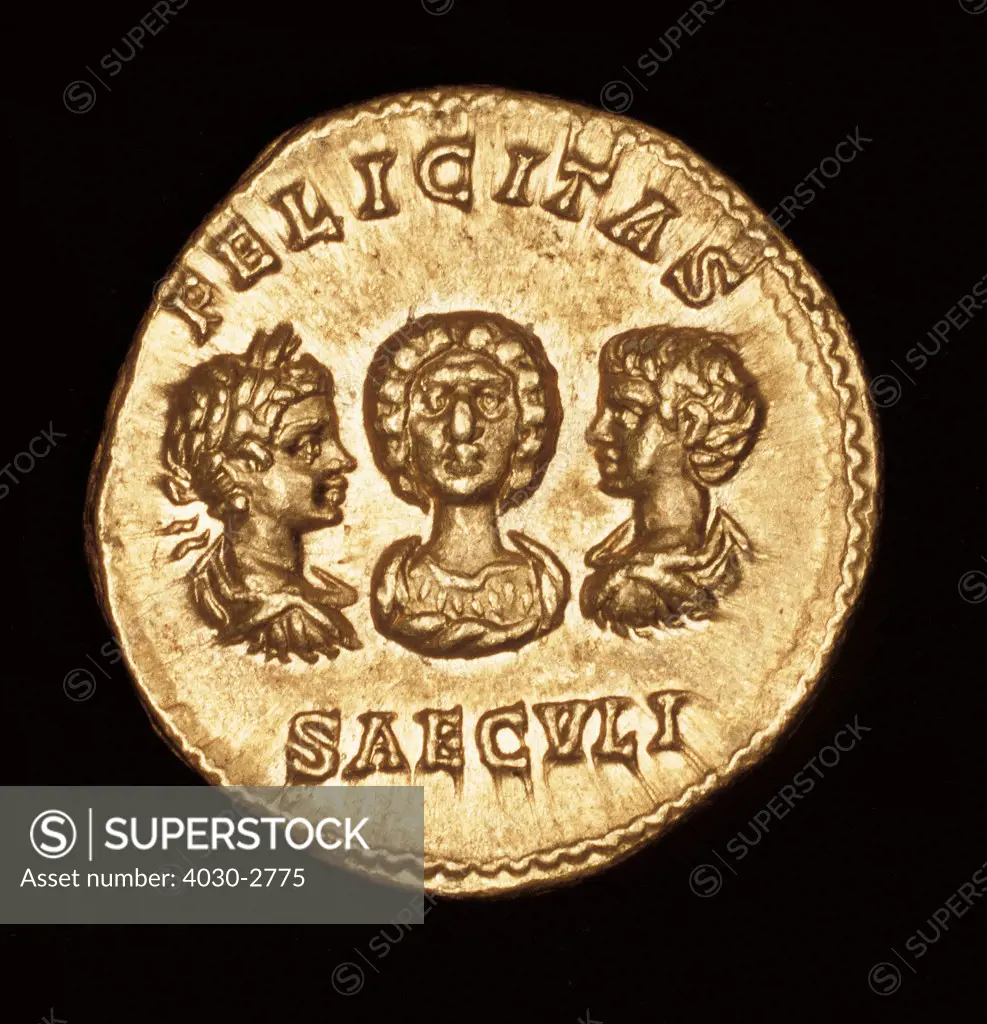 Rare Ancient Roman Coin, Julia Domna with Sons Geta and Caracalla, c 210AD