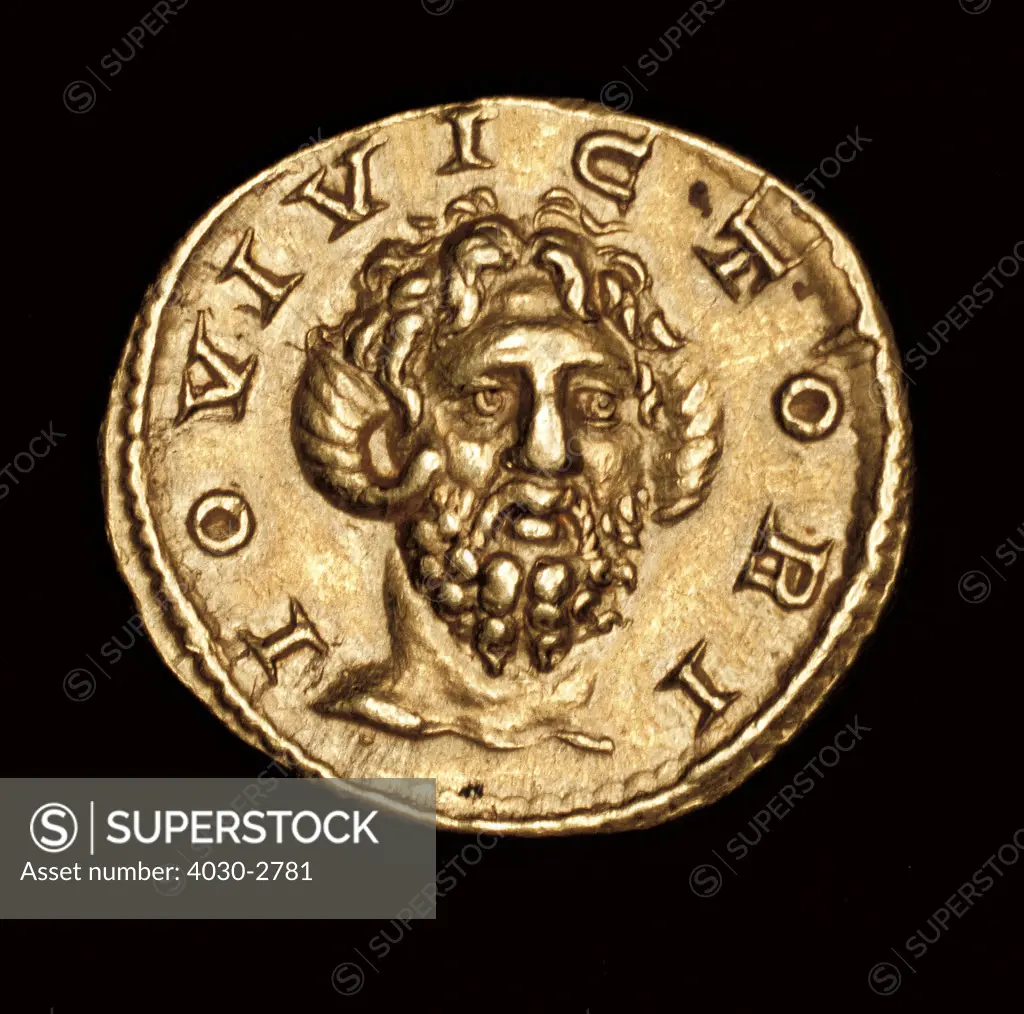 Rare Ancient Roman Coin, Jupiter with Rams Horn Headress of Ammon-Ra, the Ancient Egyptian God, Septimius Severus c 207 AD 