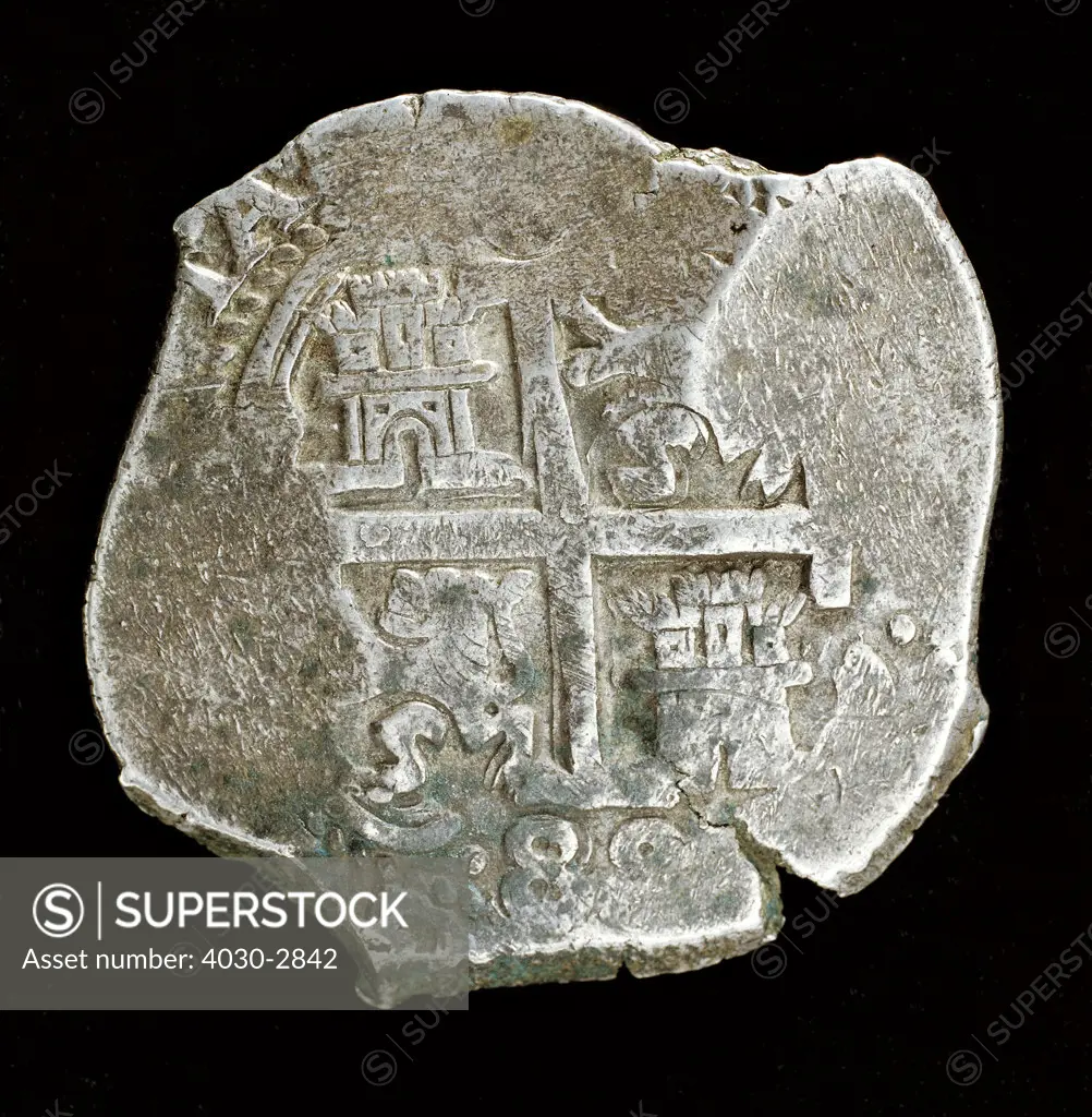 Rare Silver Coin, Spanish America King Charles II, Spanish Coat of Arms, 8 Reales (Pieces of Eight) struck Potosi Mint, Alta Peru (Bolivia) 1688
