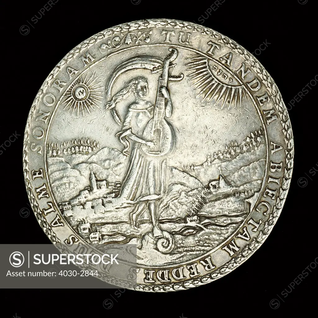 Rare German Coin, Brunswick, Wolfenbuttel, Duke Rudolf August, Silver Triple Losertaler, Girl with Lute, Luteivthal Valley behind