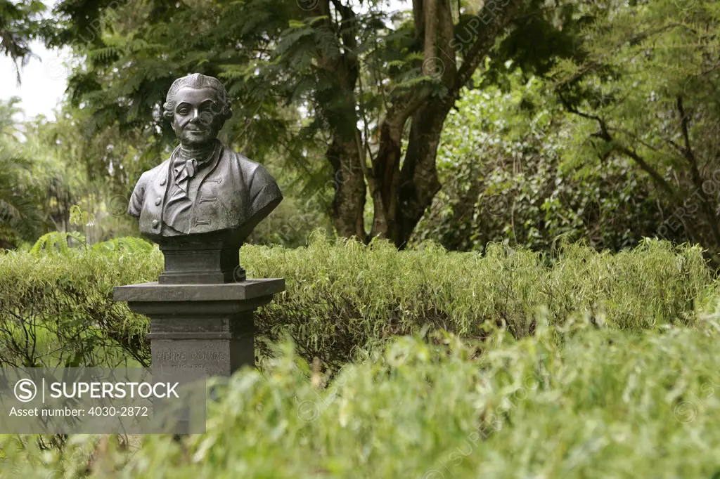Statue of Botanist and Explorer Pierre Poivre, Sir Seewoosagur Ramgoolam Botanical Gardens, Pamplemousses, Mauritius