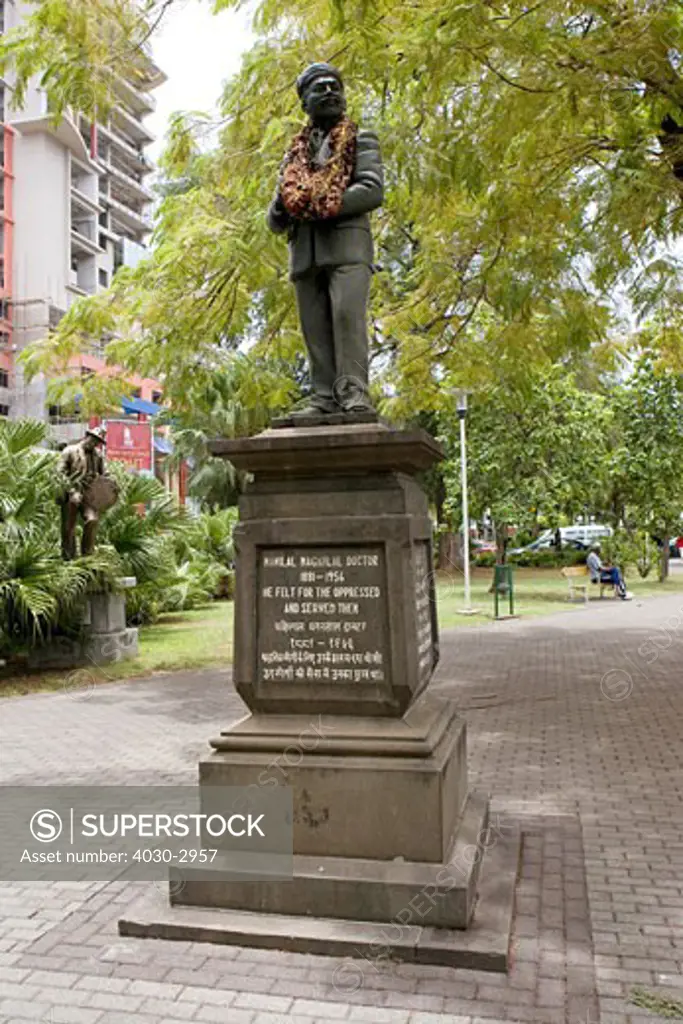 Statue of Dr Manilal Maganlal (1881-1956) in central Port Louis, Mauritius