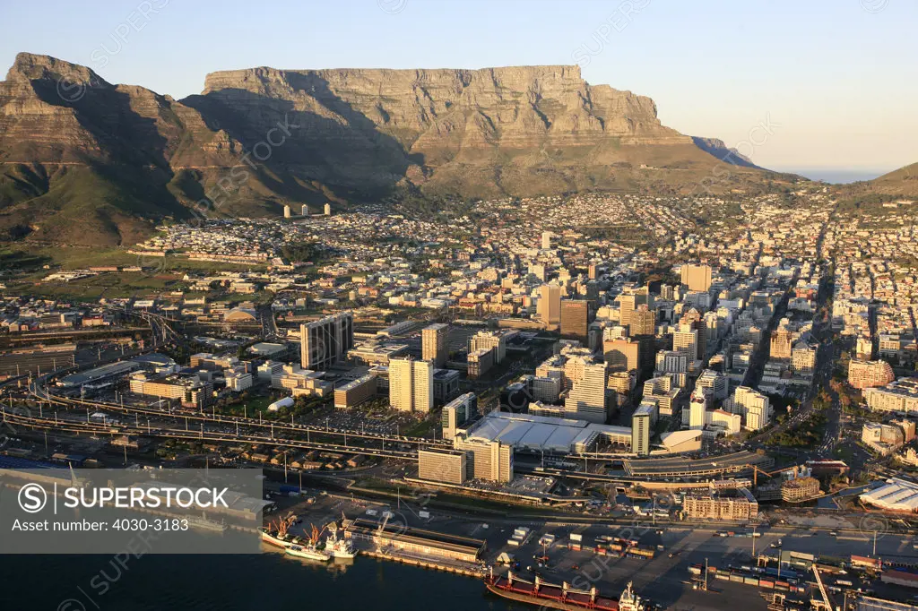 Aerial of Cape Town, South Africa with Table Mountain