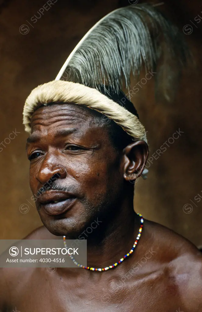 Pedi warrior in traditional head dress, Mpumalanga
