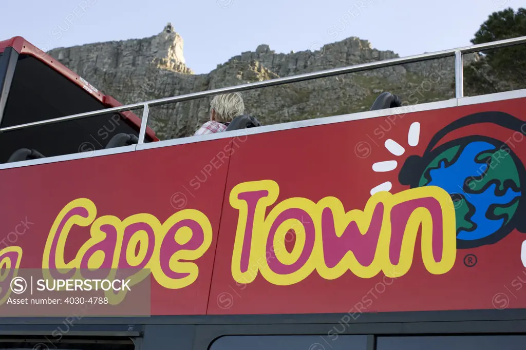 Table Mountain from topless red bus, Cape Town, Western Cape