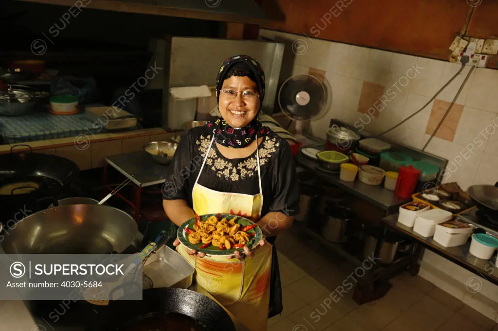 Housewife with Traditional Malaysian Food, Malacca, Malaysia
