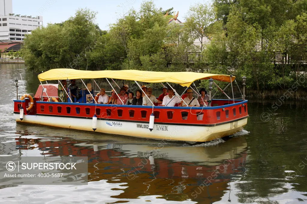 Tourists on Malacca River Boat Ride, Malacca, Malaysia