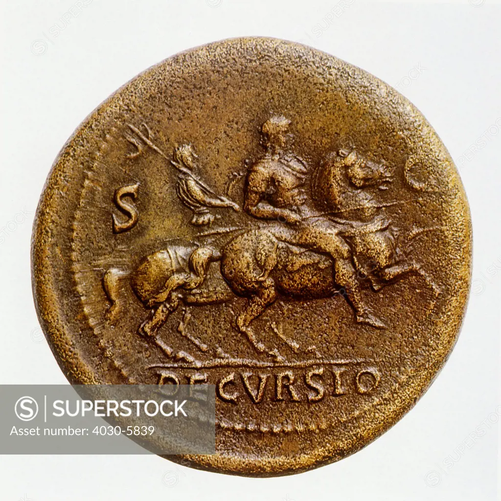 Ancient Roman Coin depicting Nero on Horseback, 54-68BC