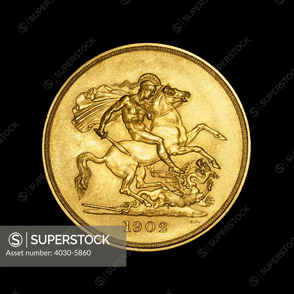 British Coin depicting St. George and the Dragon, 1902