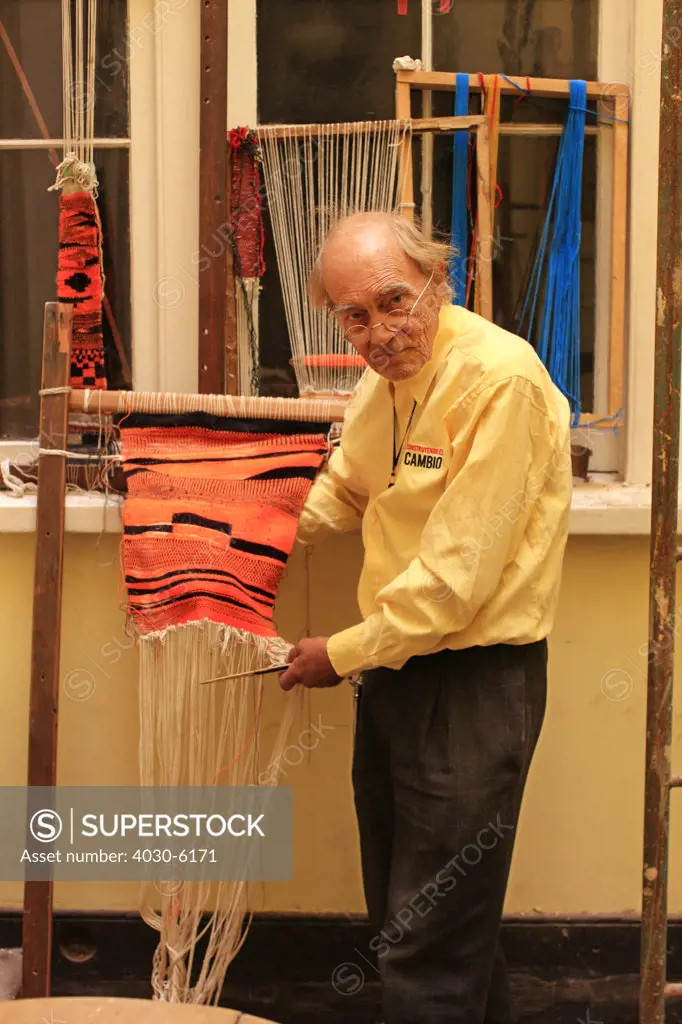 Elderly Chilean Man Weaving