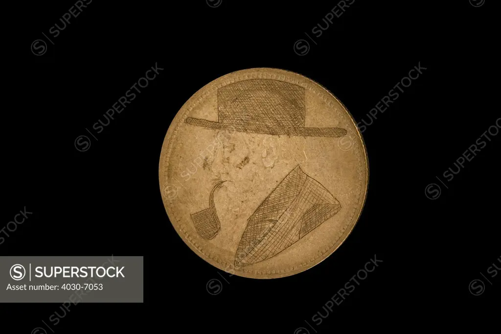 Paul Kruger wih Hat and Pipe, South African Coin defaced by Anglo-Boer War POW's