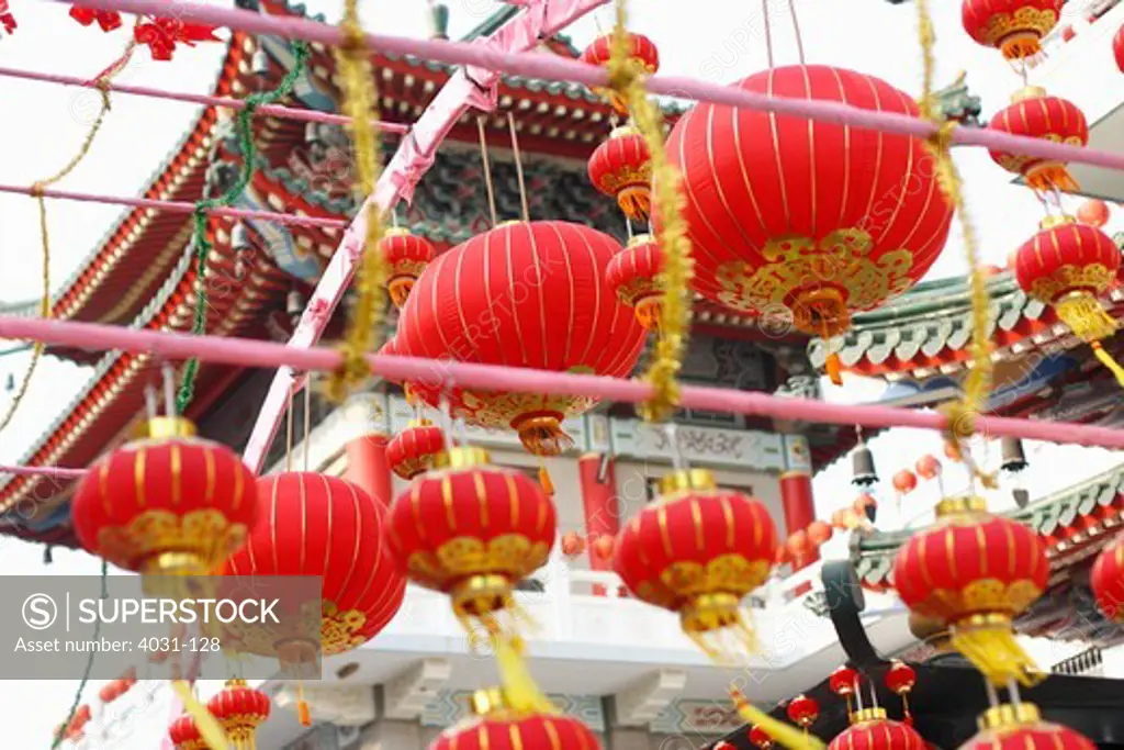 Red lanterns at a temple during Chinese New Year, Zhu Xi Buddhist Temple, Tainan, Taiwan