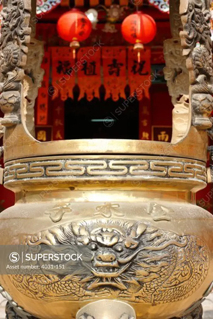 Main urn for offering incense in front of a temple, God of War Temple, Taiwan