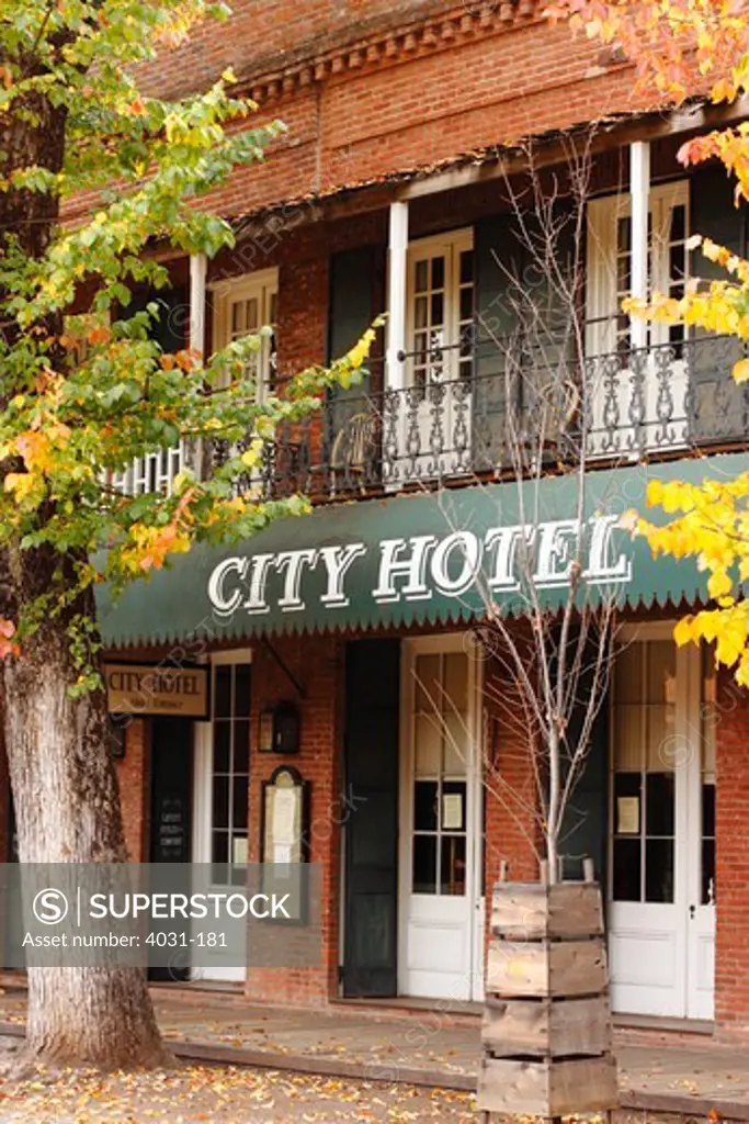 Facade of a hotel, City Hotel, Columbia State Historic Park, Columbia, Tuolumne County, California, USA