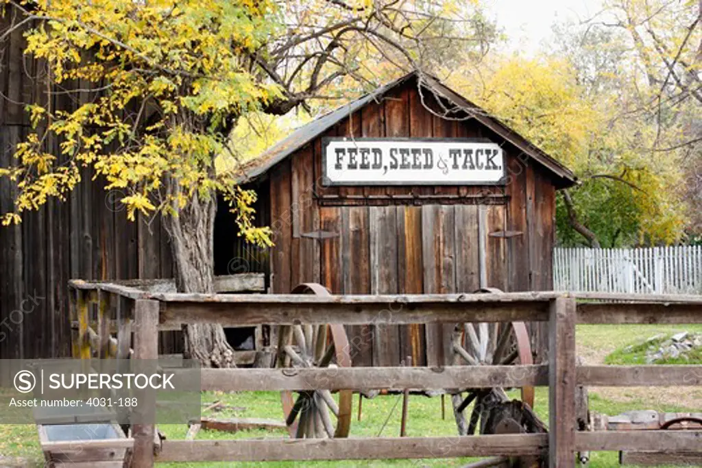 Cattle supply store in a park, Columbia State Historic Park, Columbia, Tuolumne County, California, USA