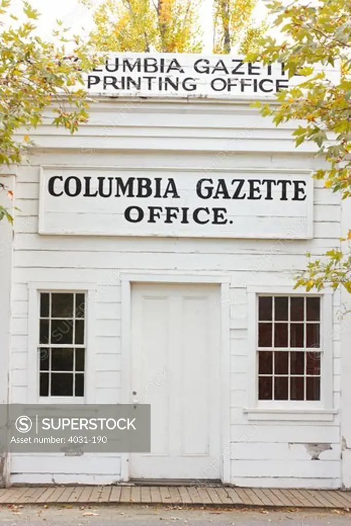 Facade of an office building, Columbia Gazette, Columbia State Historic Park, Columbia, Tuolumne County, California, USA