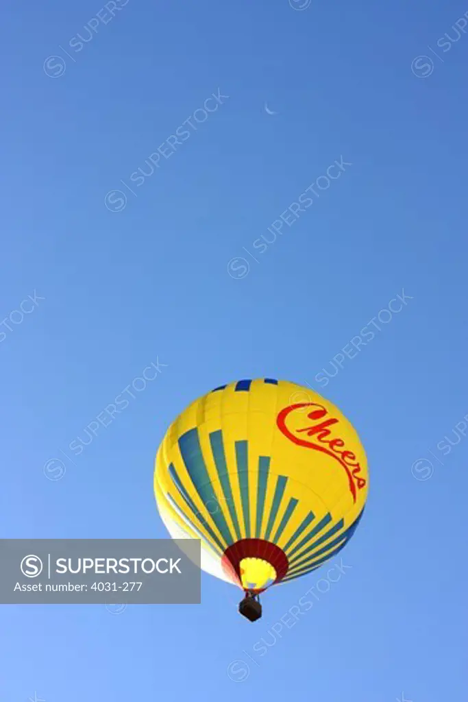 USA, California, Ripon, Hot air balloon in air at Color the Skies Hot Air Balloon Festival