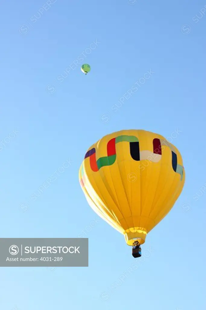 USA, California, Ripon, Hot air balloons in air at Color the Skies Hot Air Balloon Festival