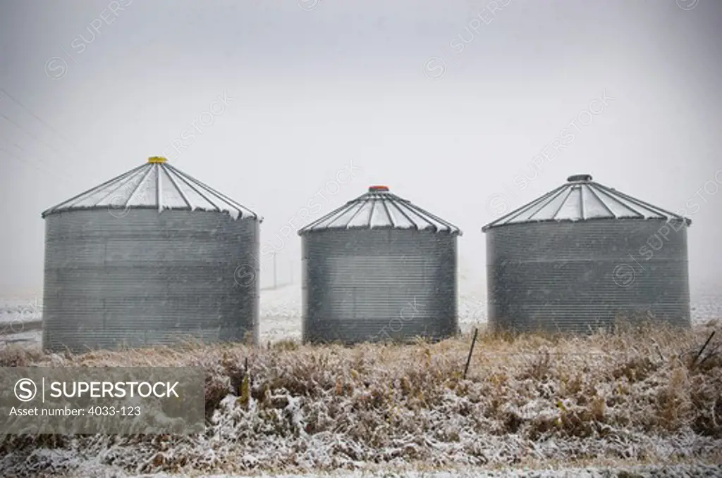 Three silos in a field, Bozeman, Gallatin County, Montana, USA