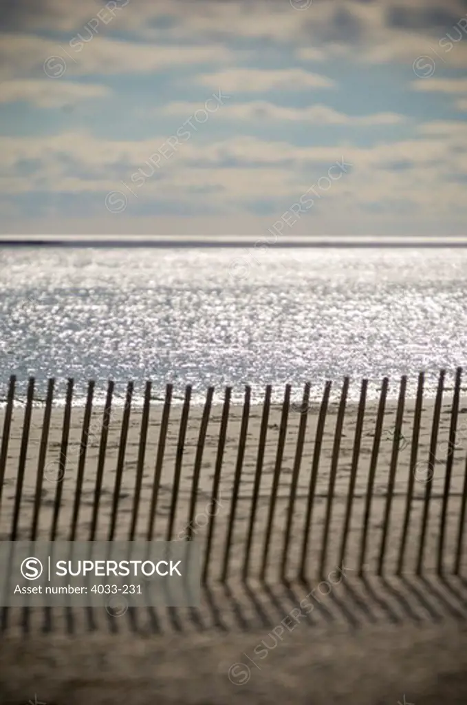 Fence on the beach, Saunderstown, Rhode Island, USA