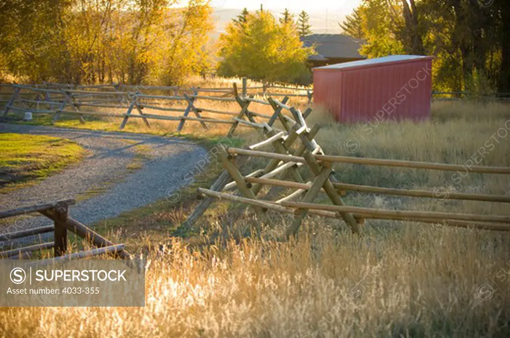 Jack fence at a ranch, Bozeman, Montana, USA