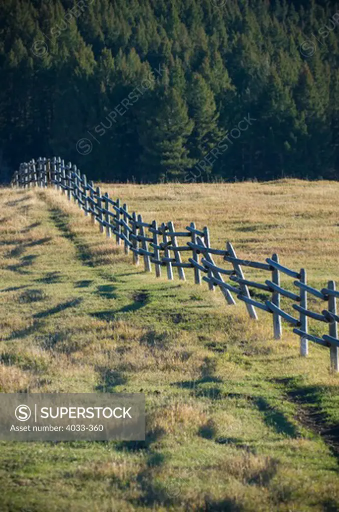 Fence in a pasture, Bozeman, Montana, USA