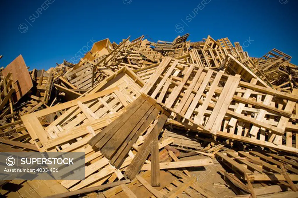 Heap of recyclable wood products