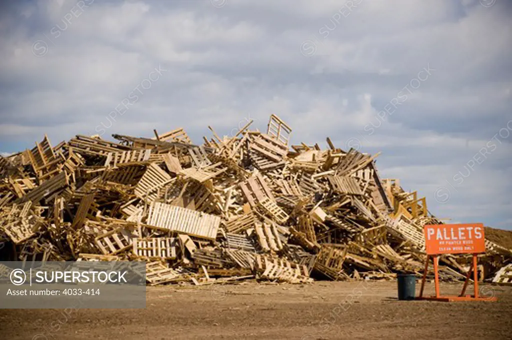 Heap of recyclable wood products