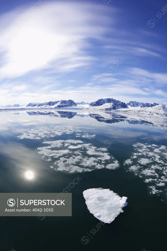 Ice floes floating in a fjord, Monaco Glacier, Liefdefjorden, Spitsbergen, Svalbard Islands, Norway