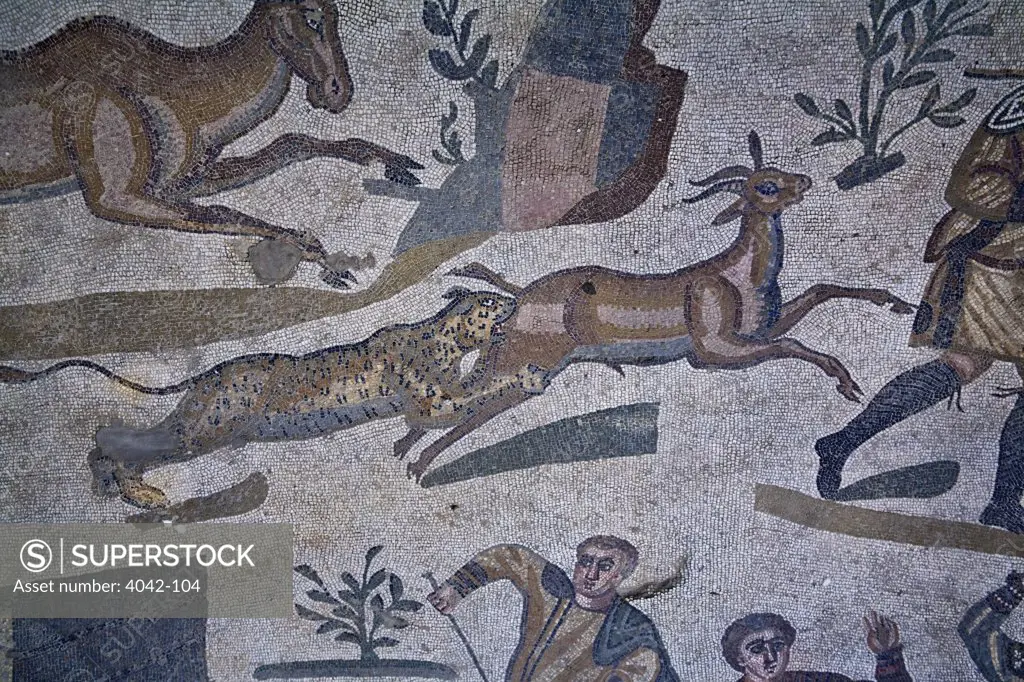 Italy, Sicily, hunting, mosaic from Villa Romana del Casale, near Piazza Armerina, 4th century